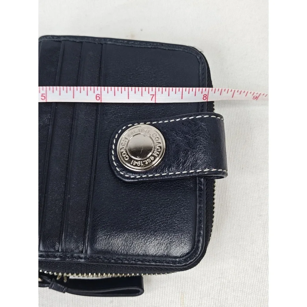 COACH 40751 Legacy Signature Stripe Bifold Compact Wallet Glitter Black Canvas